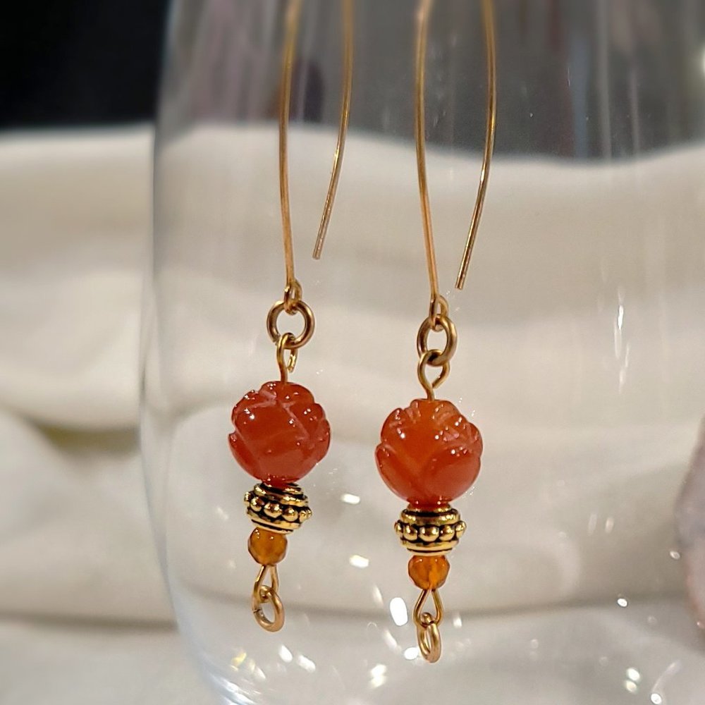 Carved Carnelian Earrings - Picture 2 of 2